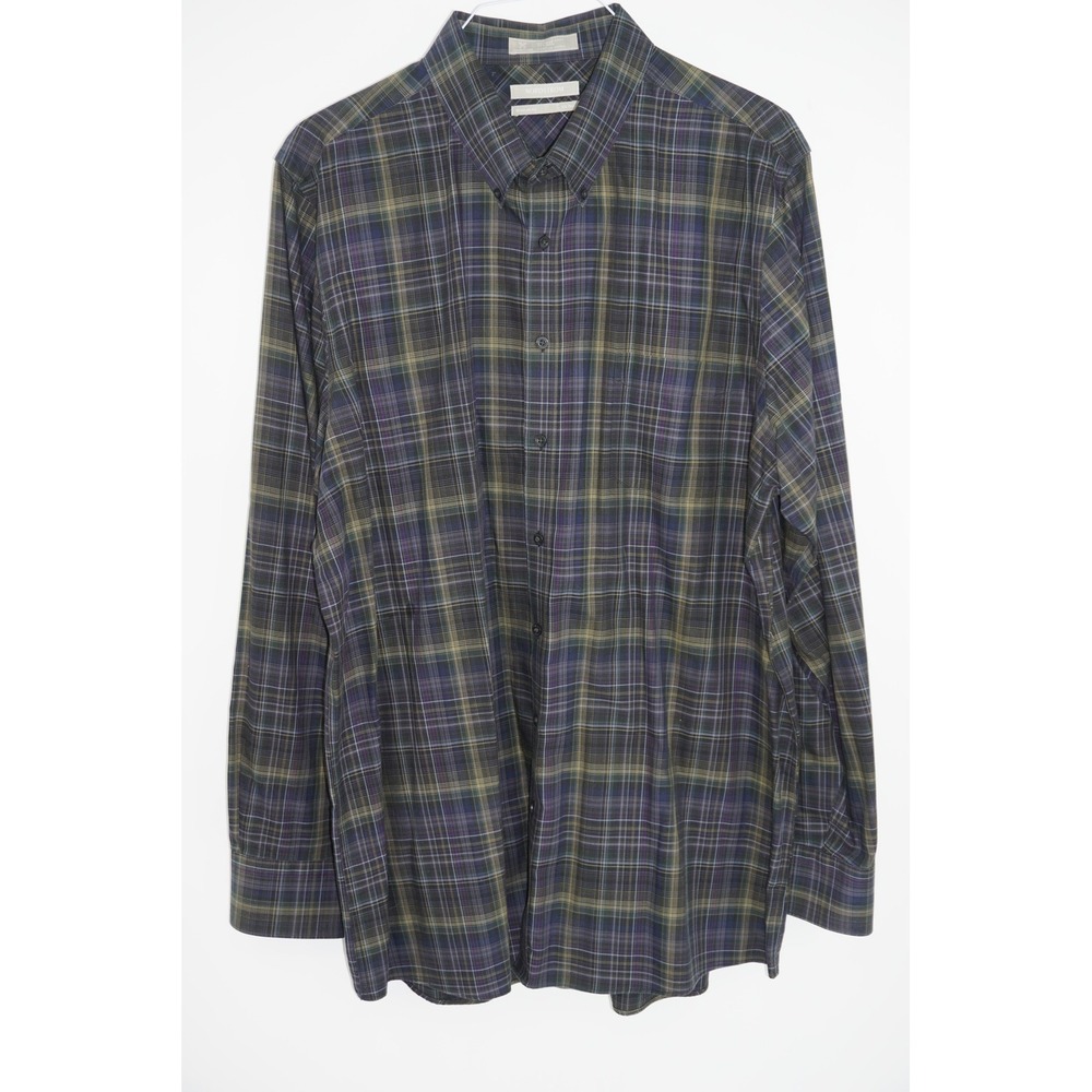 Nordstrom Dress Shirt Mens 2XLT Big‎ & Tall Plaid Non-Iron Cotton Long Sleeve